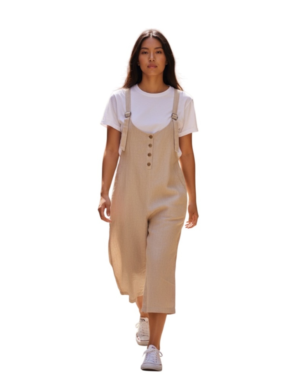 Roxy Neutral Linen Blend Jumpsuit Wide Leg Beachy Coastal Boho small